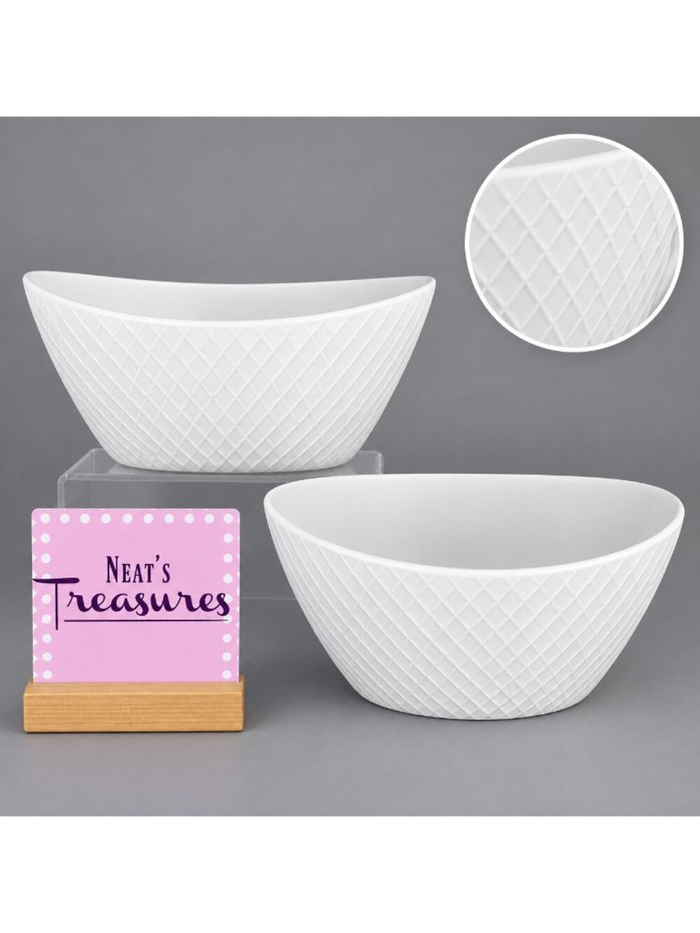 Over And Back DIAMOND White Embossed Criss Cross  8" All Purpose Bowl Set of 2